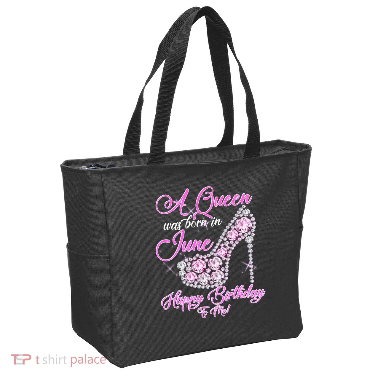 A Queen Was Born in June Fancy Birthday Zip Tote Bag