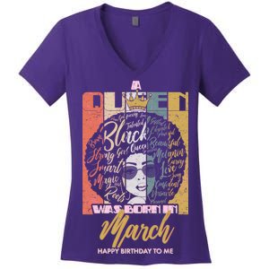 A Queen was Born in March Women's V-Neck T-Shirt