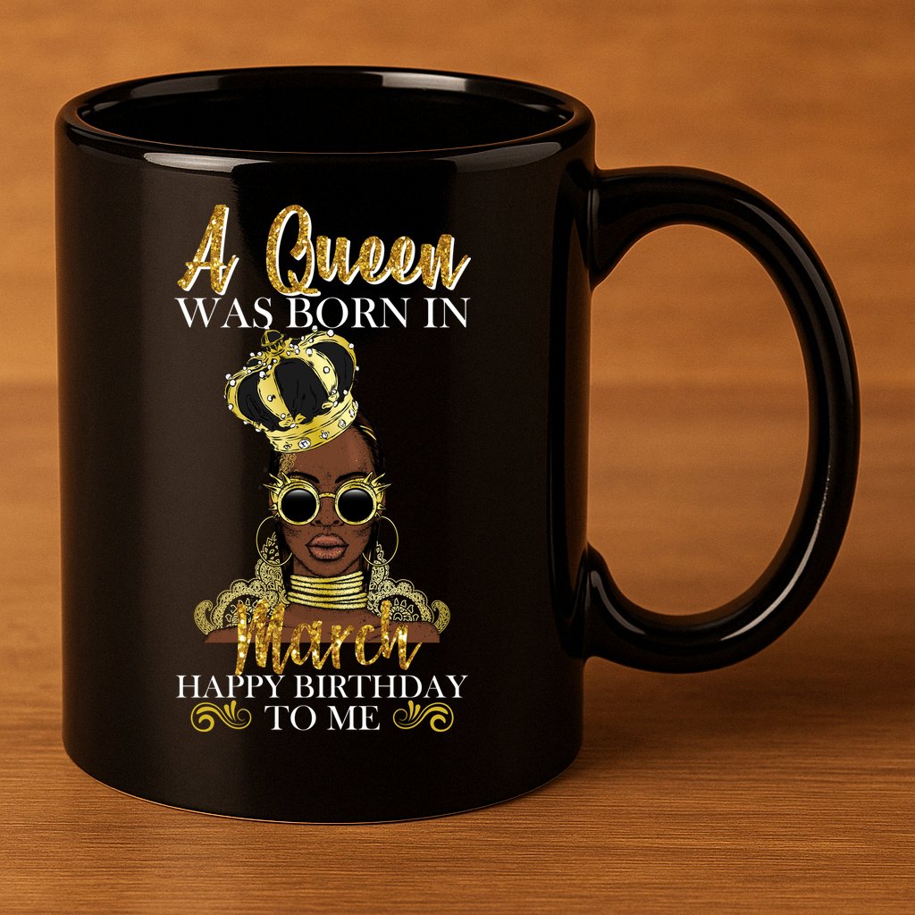 A Queen Was Born In March Happy Birthday 11oz C Handle Ceramic Mug