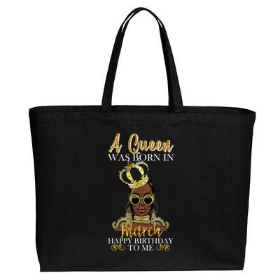 A Queen Was Born In March Happy Birthday Cotton Canvas Jumbo Tote