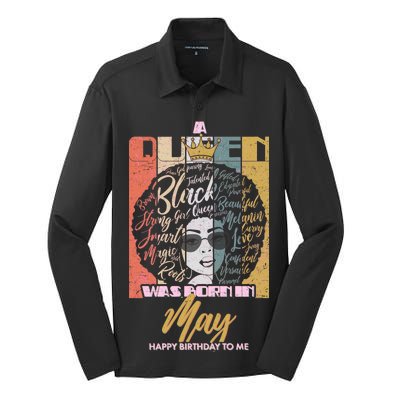 A Queen Was Born In May Silk Touch Performance Long Sleeve Polo