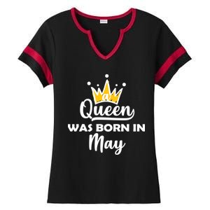 A Queen Was Born In May Birthday Ladies Halftime Notch Neck Tee