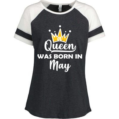 A Queen Was Born In May Birthday Enza Ladies Jersey Colorblock Tee