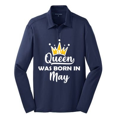 A Queen Was Born In May Birthday Silk Touch Performance Long Sleeve Polo