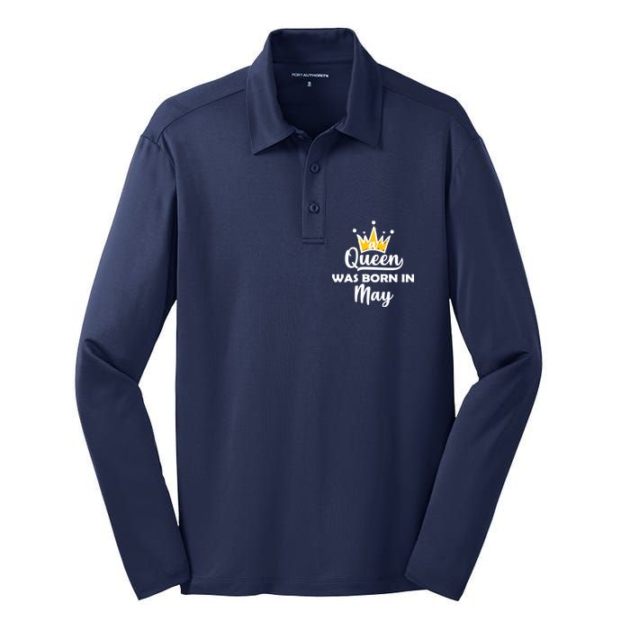 A Queen Was Born In May Birthday Silk Touch Performance Long Sleeve Polo