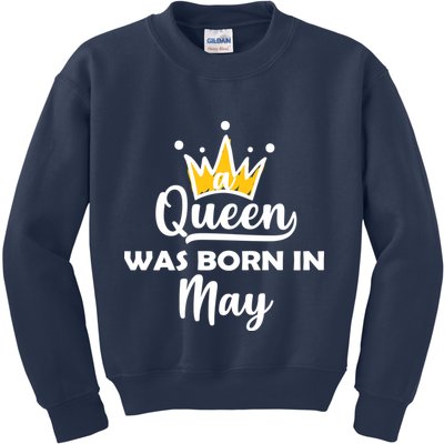 A Queen Was Born In May Birthday Kids Sweatshirt