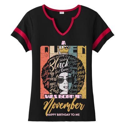 A Queen Was Born In November Happy Ladies Halftime Notch Neck Tee