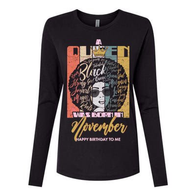 A Queen Was Born In November Happy Womens Cotton Relaxed Long Sleeve T-Shirt