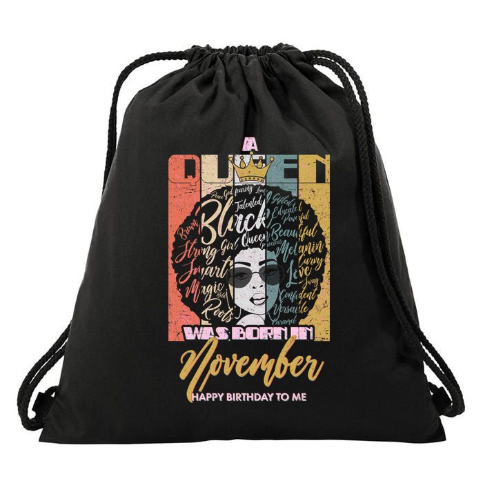 A Queen Was Born In November Happy Drawstring Bag