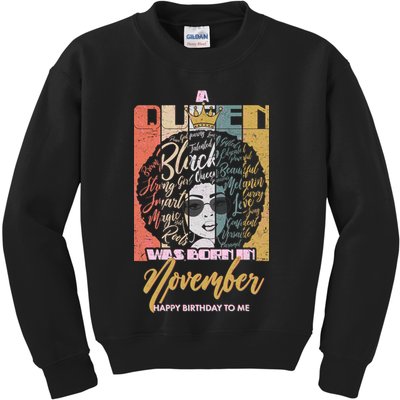 A Queen Was Born In November Happy Kids Sweatshirt