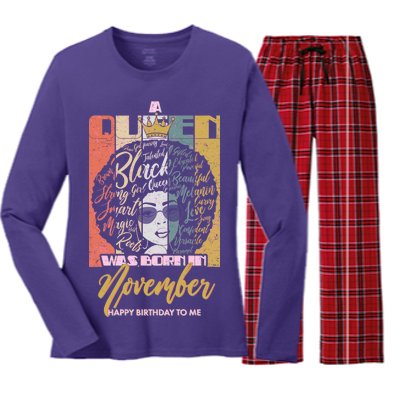 A Queen Was Born In November Happy Women's Long Sleeve Flannel Pajama Set 