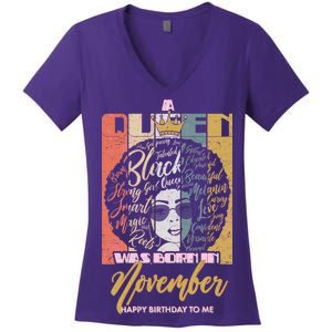 A Queen Was Born In November Happy Women's V-Neck T-Shirt