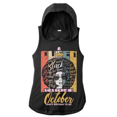 A Queen Was Born In October Ladies PosiCharge Tri-Blend Wicking Draft Hoodie Tank