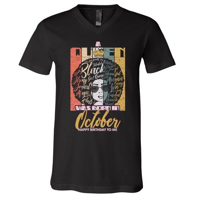 A Queen Was Born In October V-Neck T-Shirt