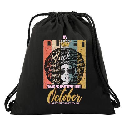 A Queen Was Born In October Drawstring Bag