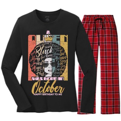 A Queen Was Born In October Women's Long Sleeve Flannel Pajama Set 