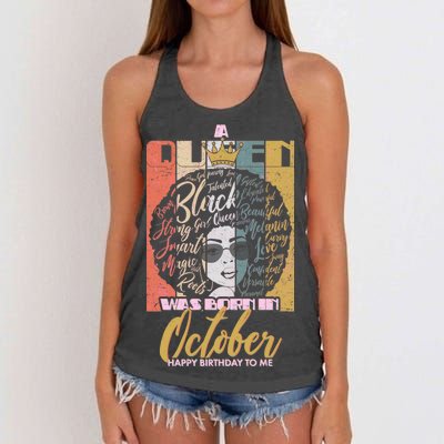 A Queen Was Born In October Women's Knotted Racerback Tank