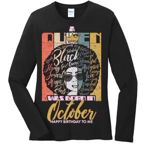 A Queen Was Born In October Ladies Long Sleeve Shirt