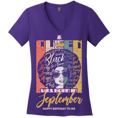 A Queen Was Born In September Women's V-Neck T-Shirt