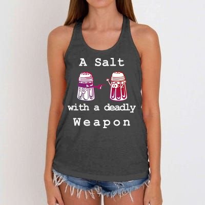 A Salt With A Deadly Weapon Women's Knotted Racerback Tank