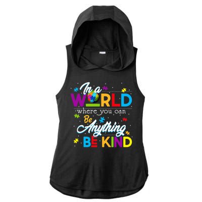 A World With Kindness Autism Awareness Ladies PosiCharge Tri-Blend Wicking Draft Hoodie Tank