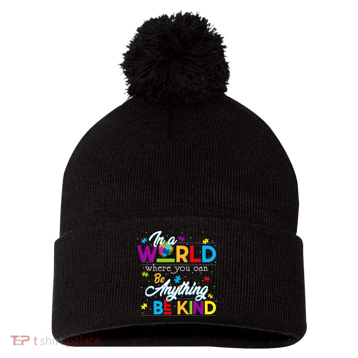 A World With Kindness Autism Awareness Pom Pom 12in Knit Beanie