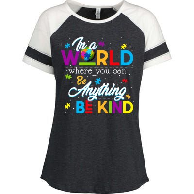 A World With Kindness Autism Awareness Enza Ladies Jersey Colorblock Tee