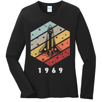 Apollo 11 1969 NASA Space Moon Landing Astronaut Vintage Retro Ladies Long Sleeve Shirt