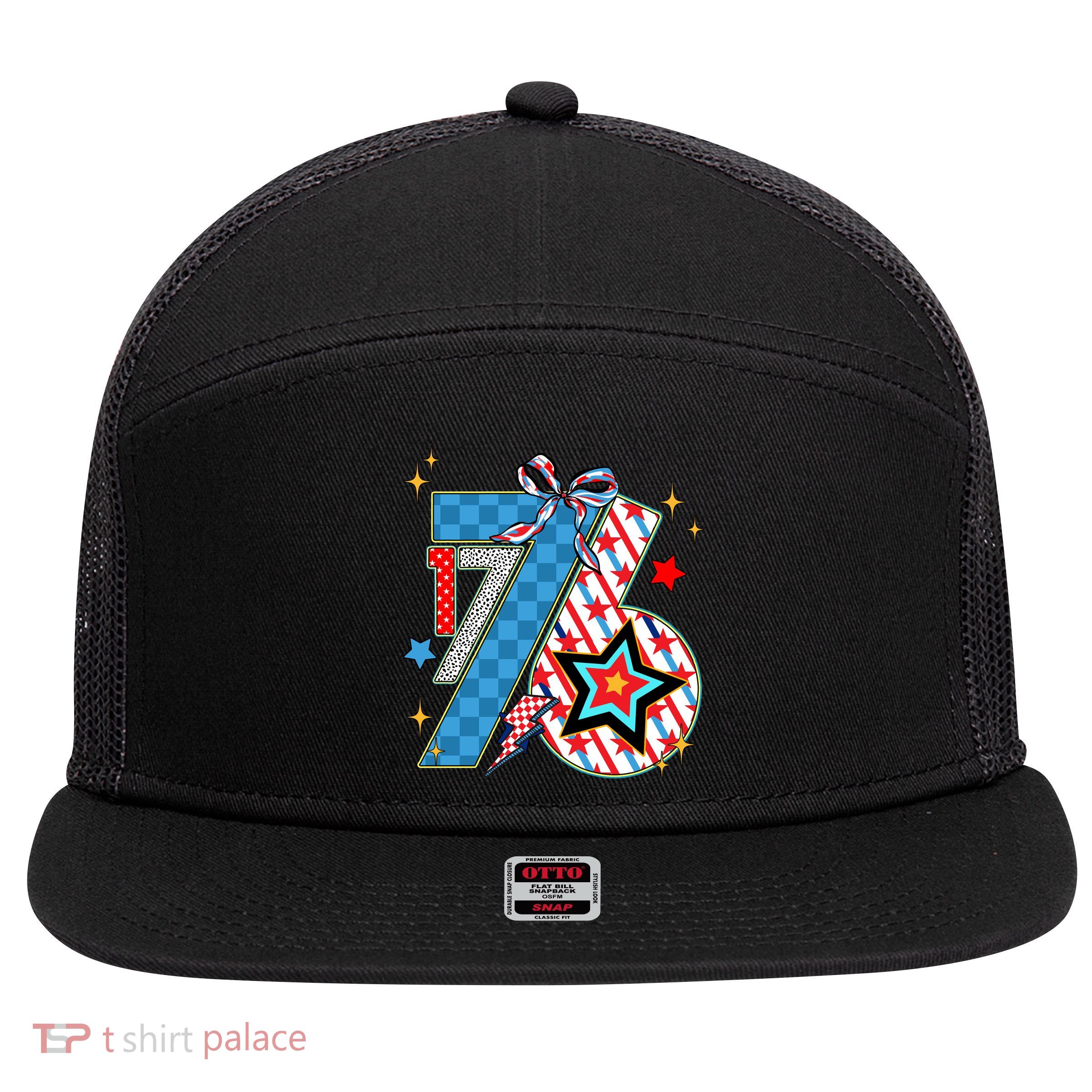 America 1776 4th Of July Retro 80s Style 7 Panel Mesh Trucker Snapback Hat