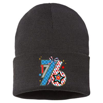 America 1776 4th Of July Retro 80s Style Sustainable Knit Beanie