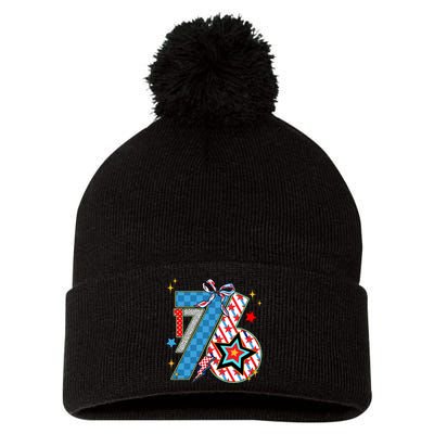 America 1776 4th Of July Retro 80s Style Pom Pom 12in Knit Beanie