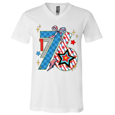 America 1776 4th Of July Retro 80s Style V-Neck T-Shirt