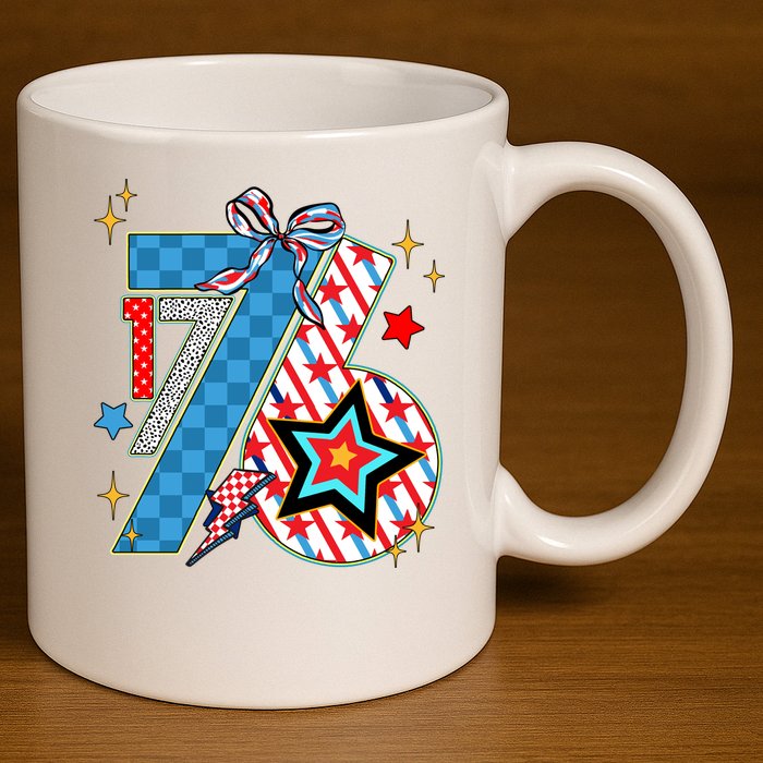 America 1776 4th Of July Retro 80s Style 11oz C Handle Ceramic Mug