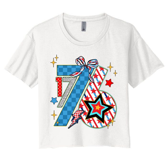 America 1776 4th Of July Retro 80s Style Women's Crop Top Tee
