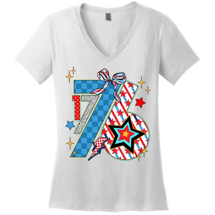 America 1776 4th Of July Retro 80s Style Women's V-Neck T-Shirt