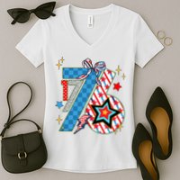 America 1776 4th Of July Retro 80s Style Women's V-Neck T-Shirt
