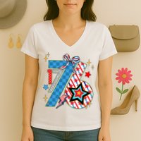 America 1776 4th Of July Retro 80s Style Women's V-Neck T-Shirt