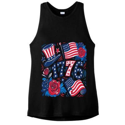 America 1776 4th Of July Independence Day Boho Flower Ladies PosiCharge Tri-Blend Wicking Tank