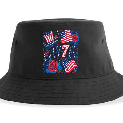 America 1776 4th Of July Independence Day Boho Flower Sustainable Bucket Hat