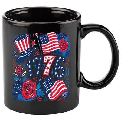 America 1776 4th Of July Independence Day Boho Flower 11oz C Handle Ceramic Mug