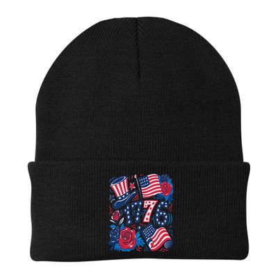 America 1776 4th Of July Independence Day Boho Flower Beanie