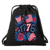 America 1776 4th Of July Independence Day Boho Flower Drawstring Bag