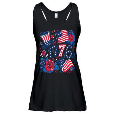 America 1776 4th Of July Independence Day Boho Flower Ladies Essential Flowy Tank