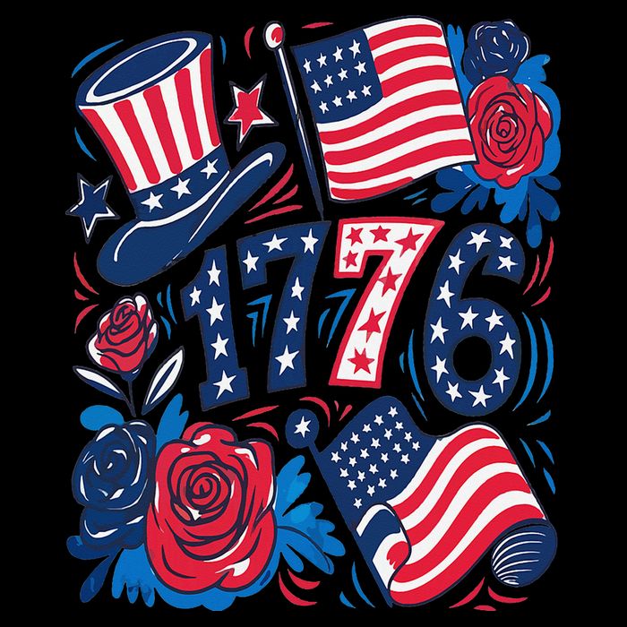 America 1776 4th Of July Independence Day Boho Flower Flat Bill Trucker Hat