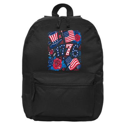America 1776 4th Of July Independence Day Boho Flower 16 in Basic Backpack