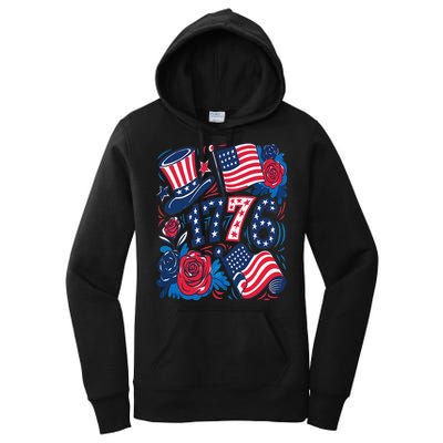 America 1776 4th Of July Independence Day Boho Flower Women's Pullover Hoodie