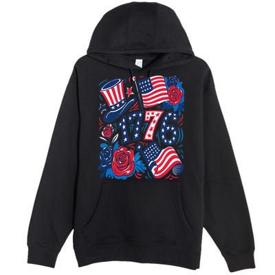 America 1776 4th Of July Independence Day Boho Flower Premium Pullover Hoodie