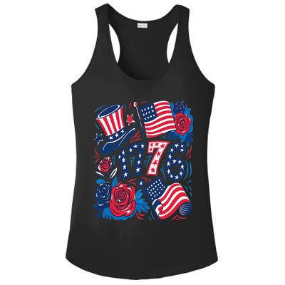 America 1776 4th Of July Independence Day Boho Flower Ladies PosiCharge Competitor Racerback Tank