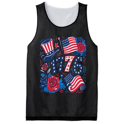 America 1776 4th Of July Independence Day Boho Flower Mesh Reversible Basketball Jersey Tank