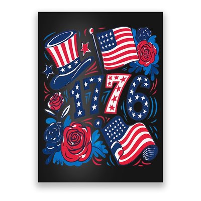 America 1776 4th Of July Independence Day Boho Flower Poster